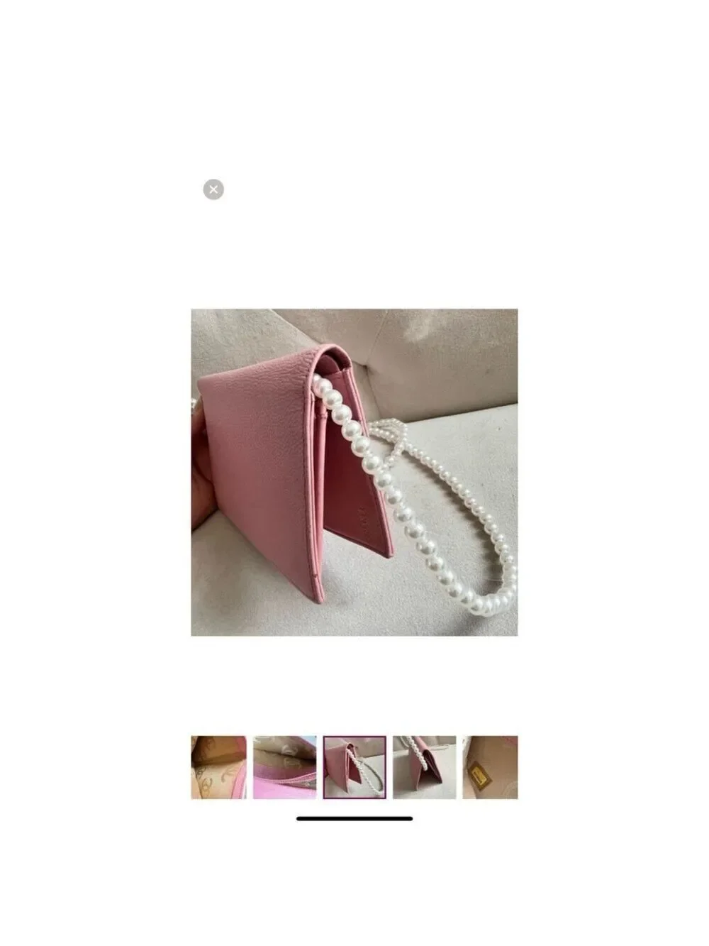 Chanel Pink Pebbled Leather Wallet on Pearl Chain (WOC)